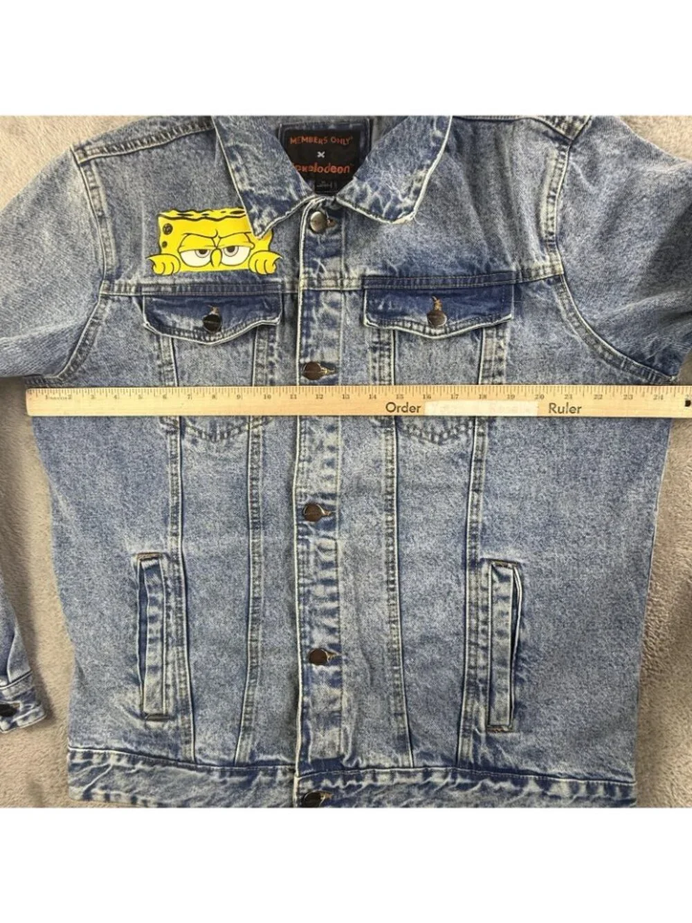 SpongeBob Members Only Jacket Men XL Blue Denim Nickelodeon Cartoon Jean Trucker